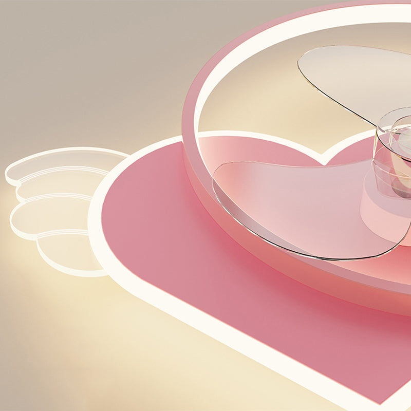 Corazón rosa y anillo Ventilador de techo Cartoon LED Metal Semi Flush Lighting para niños Rala