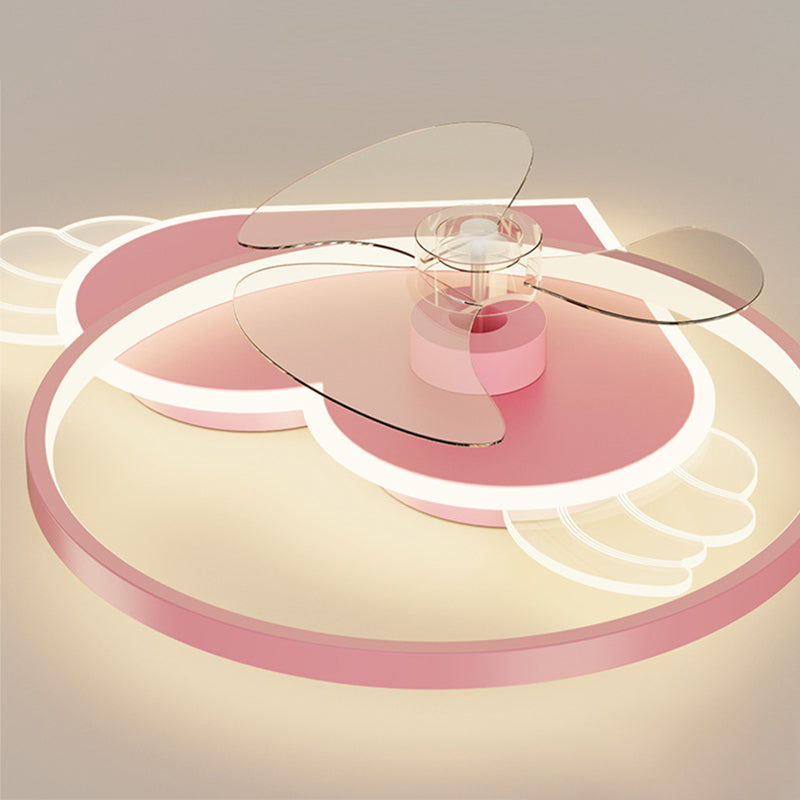 Corazón rosa y anillo Ventilador de techo Cartoon LED Metal Semi Flush Lighting para niños Rala