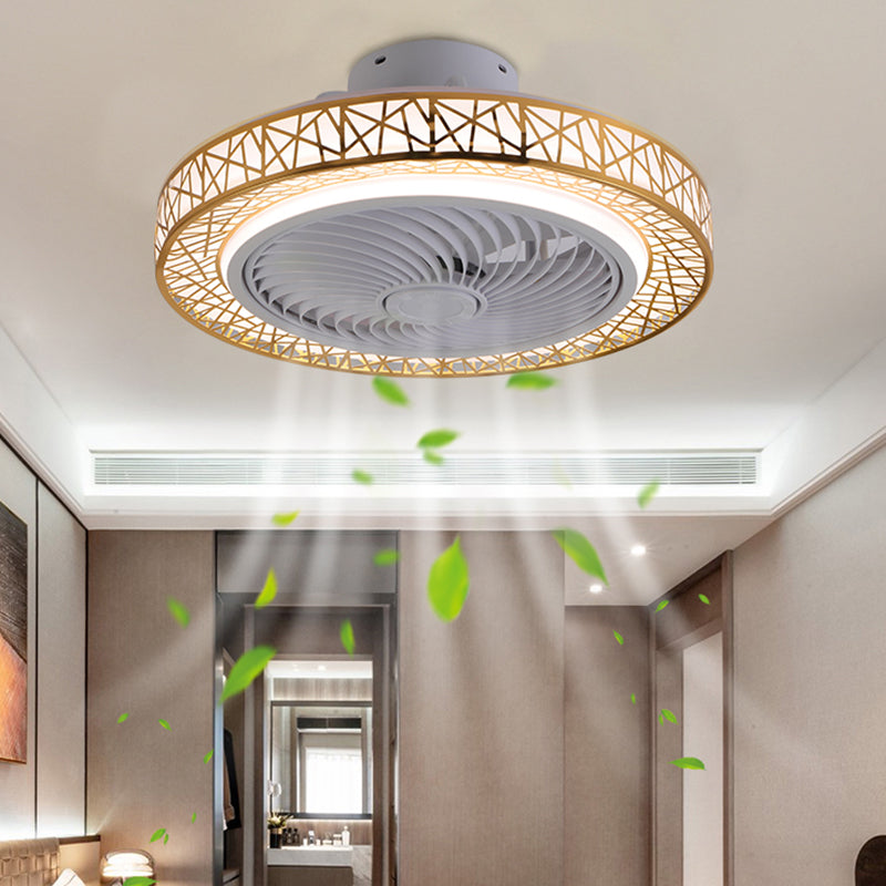 Lampada a ventola del nido rotondo in stile moderno camera da letto in metallo LED Luce a soffitto