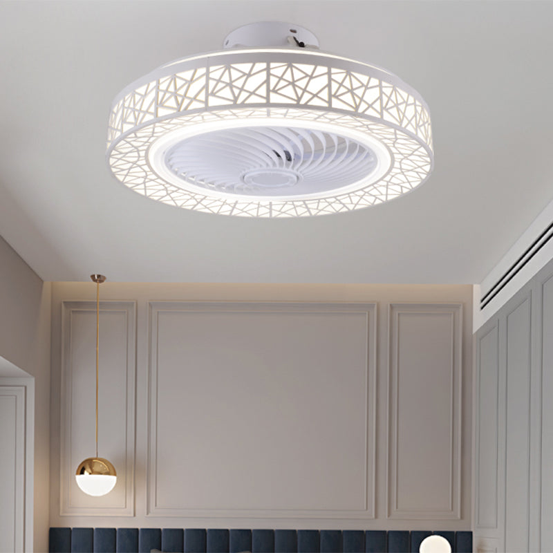 Lampada a ventola del nido rotondo in stile moderno camera da letto in metallo LED Luce a soffitto