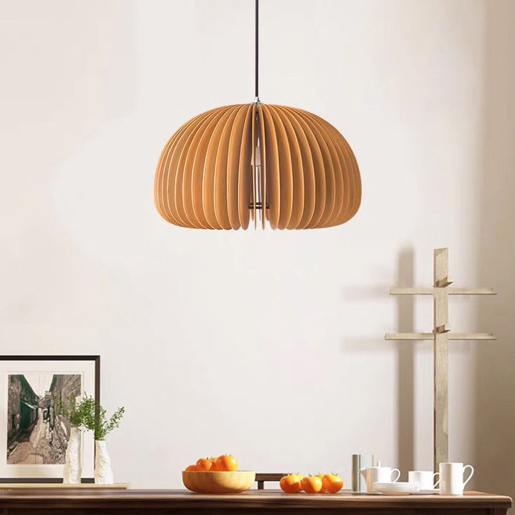 1 Light Pumpkin Shape Wooden Pendant Light Modern Style Living Room Hanging Lamp Fixture