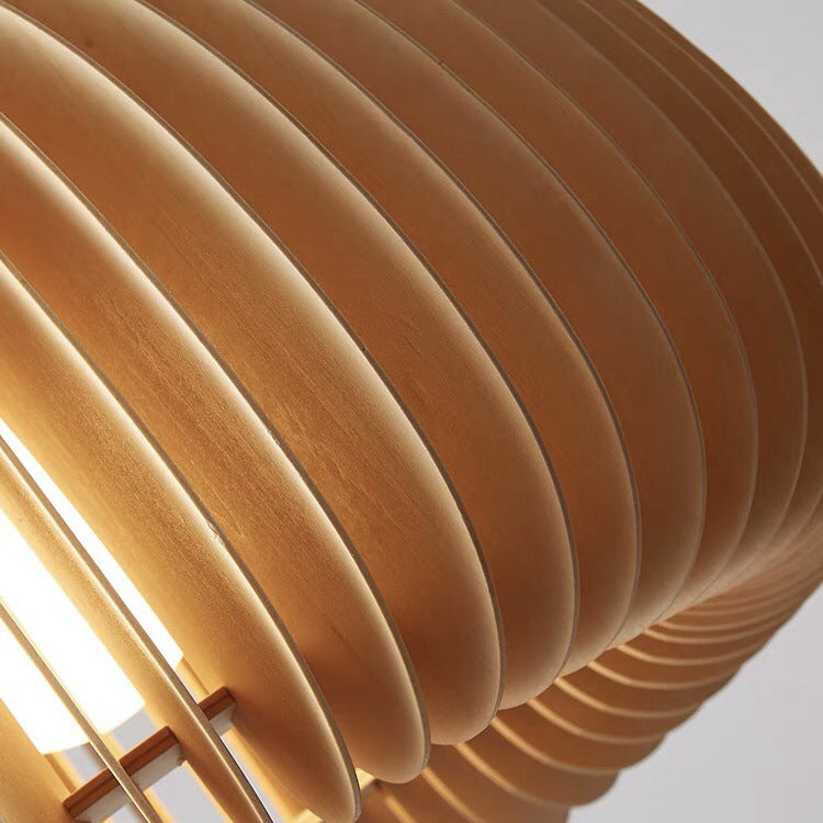 1 Light Pumpkin Shape Wooden Pendant Light Modern Style Living Room Hanging Lamp Fixture