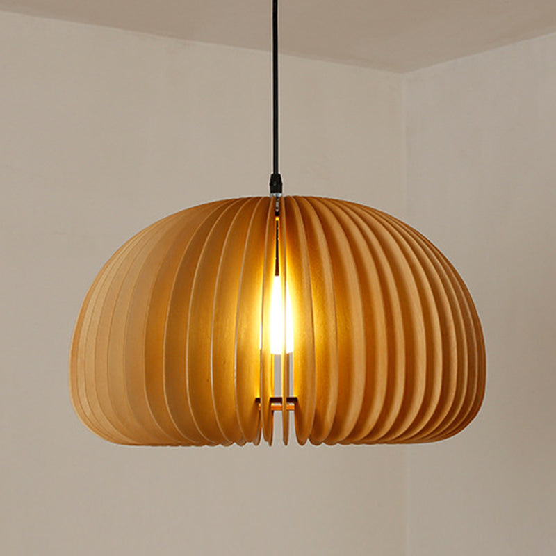 1 Light Pumpkin Shape Wooden Pendant Light Modern Style Living Room Hanging Lamp Fixture