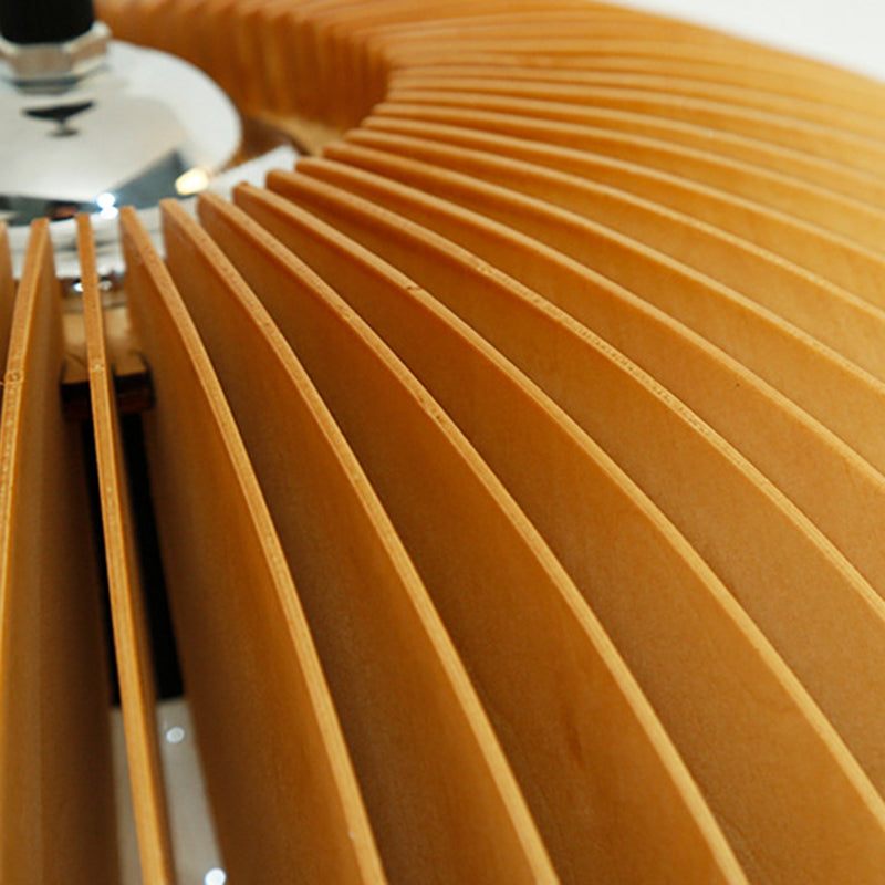 1 Light Pumpkin Shape Wooden Pendant Light Modern Style Living Room Hanging Lamp Fixture