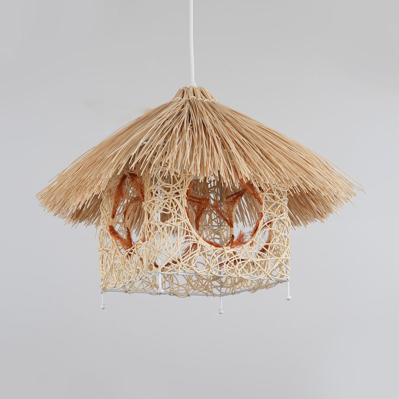 1 tête de salon suspendu Asie Plafond beige Light Light avec une teinte de bambou maison