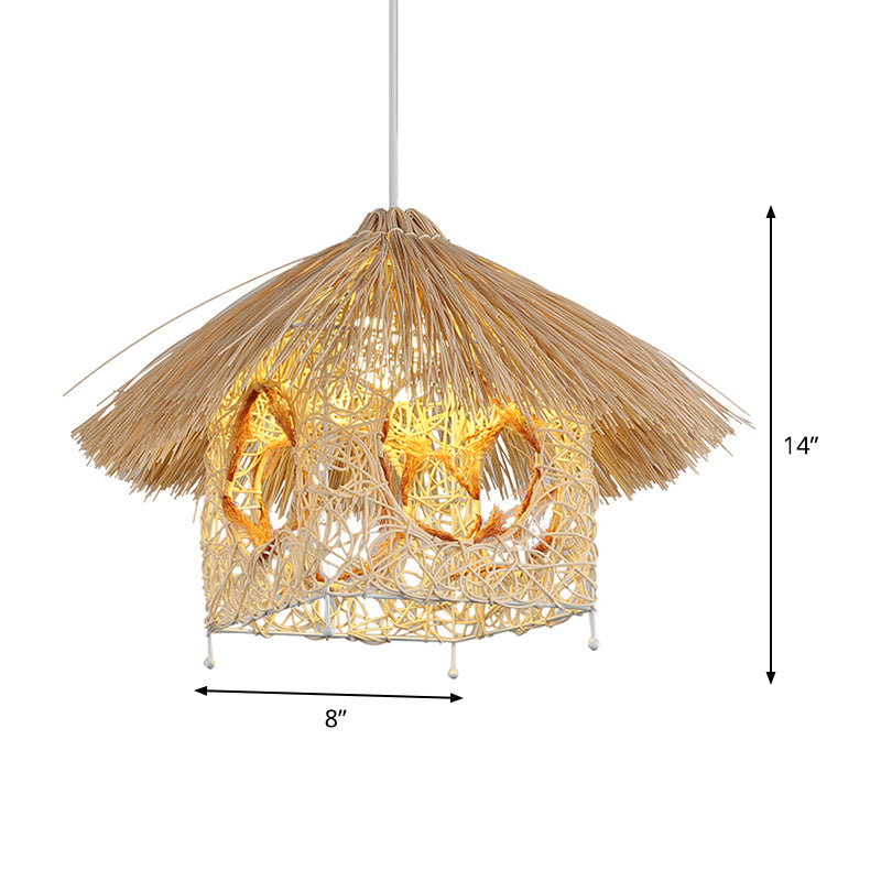 1 tête de salon suspendu Asie Plafond beige Light Light avec une teinte de bambou maison