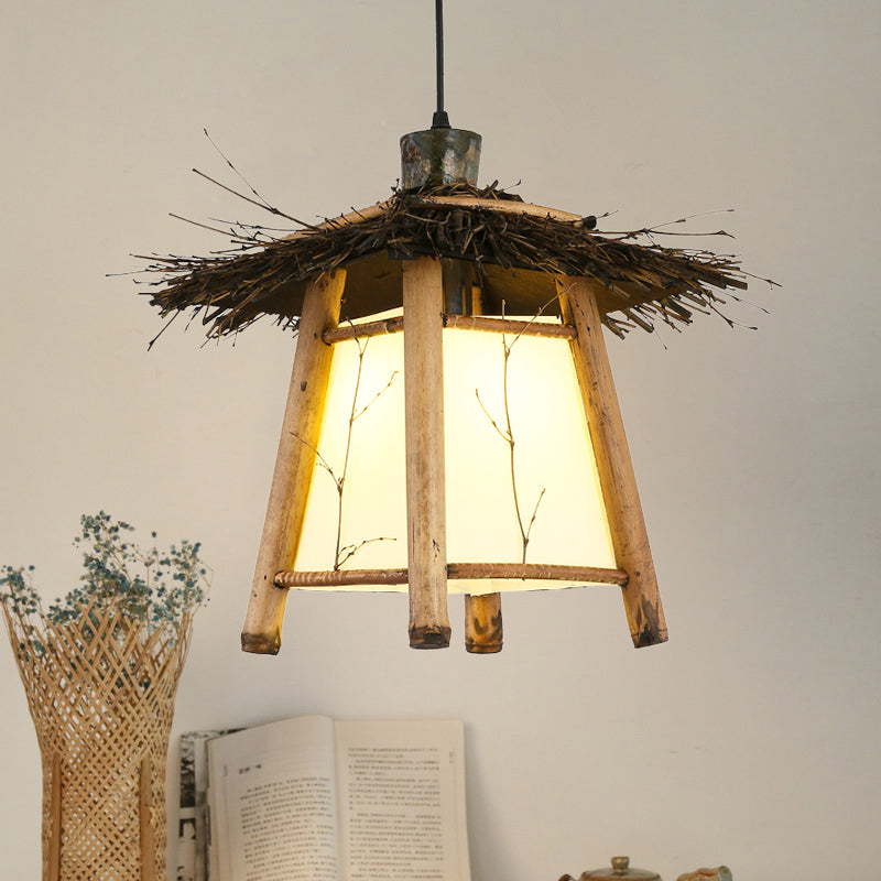 1 Bulb Tapered Pendant Light Japanese Wood Suspended Lighting Fixture in Beige for Restaurant