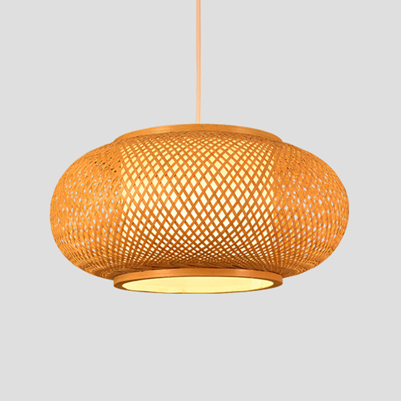 Beige Bamboo Hanging Light Fixture Asian 1-Light Suspension Pendant Light for Restaurant
