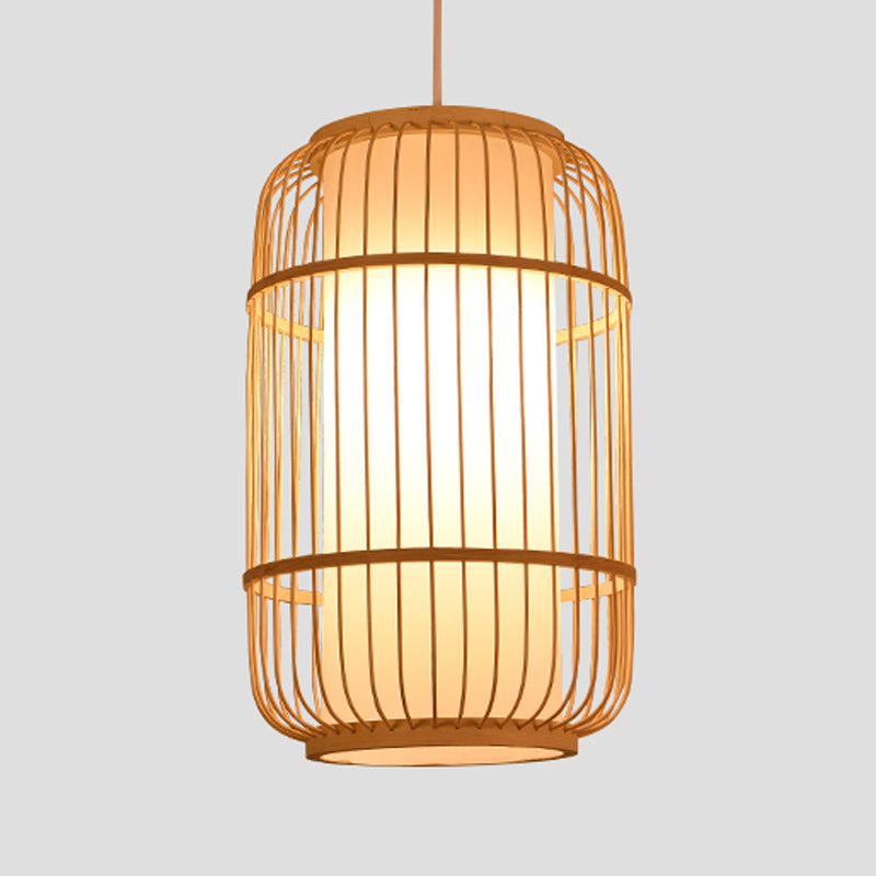 Beige Bamboo Hanging Light Fixture Asian 1-Light Suspension Pendant Light for Restaurant