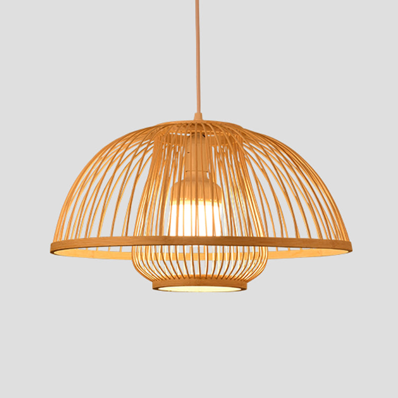 Beige Bamboo Hanging Light Fixture Asian 1-Light Suspension Pendant Light for Restaurant
