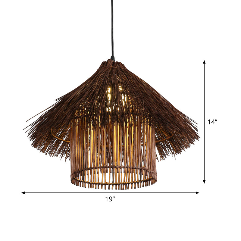 Bamboo Tower Pendant Lamp Japanese 1 Head Coffee Hanging Ceiling Light for Teahouse