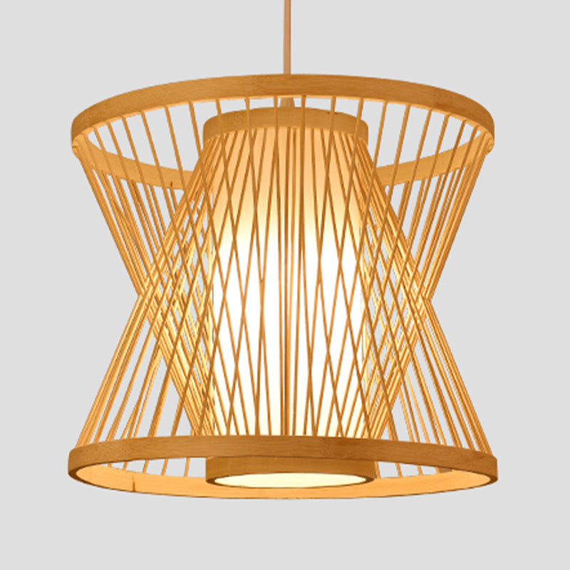 Beige Bamboo Hanging Light Fixture Asian 1-Light Suspension Pendant Light for Restaurant