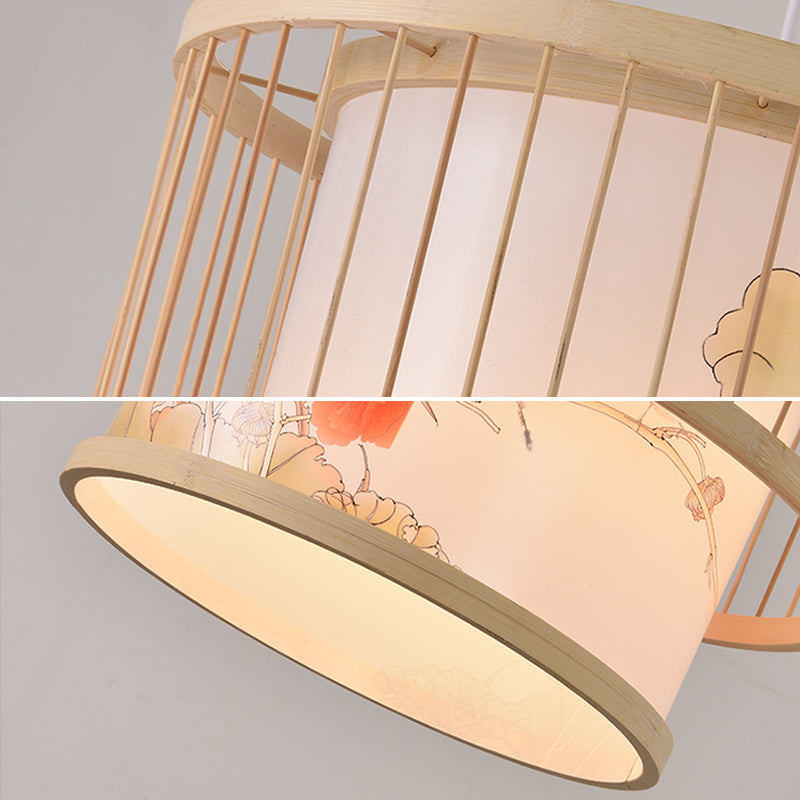 Beige Bamboo Hanging Light Fixture Asian 1-Light Suspension Pendant Light for Restaurant