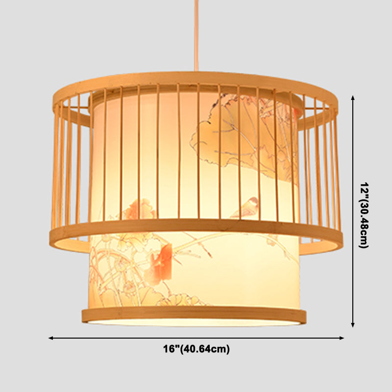 Beige Bamboo Hanging Light Fixture Asian 1-Light Suspension Pendant Light for Restaurant