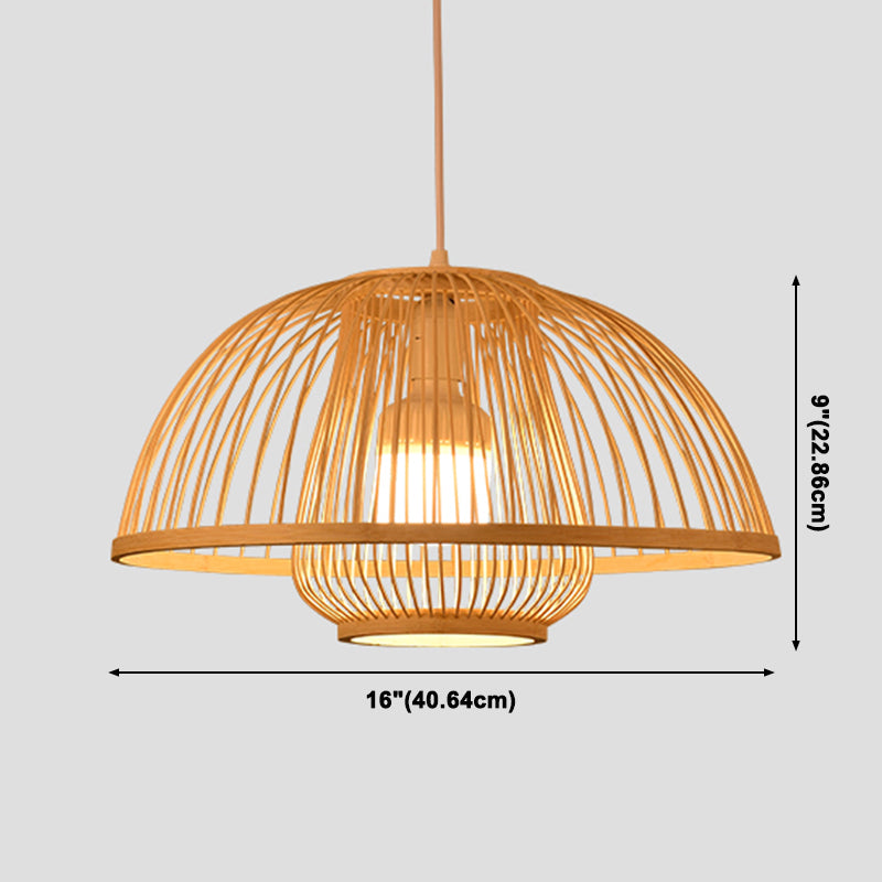 Beige Bamboo Hanging Light Fixture Asian 1-Light Suspension Pendant Light for Restaurant