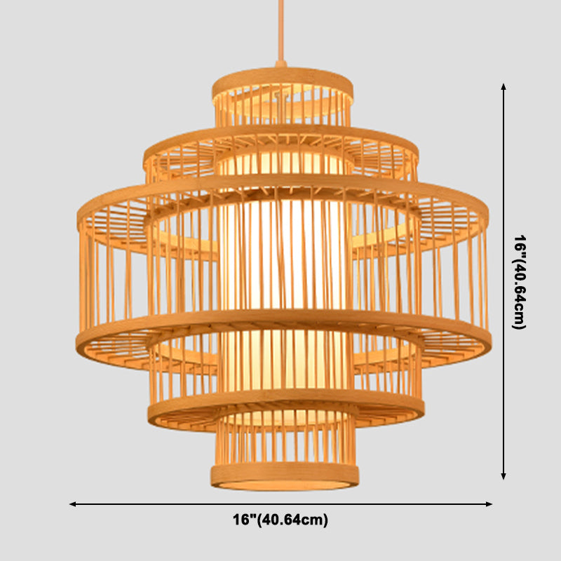 Beige Bamboo Hanging Light Fixture Asian 1-Light Suspension Pendant Light for Restaurant