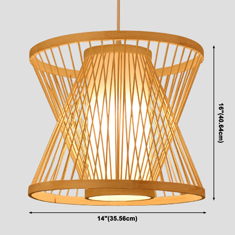 Beige Bamboo Hanging Light Fixture Asian 1-Light Suspension Pendant Light for Restaurant