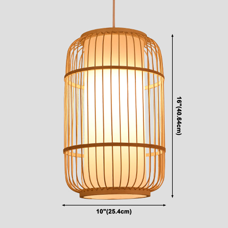 Beige Bamboo Hanging Light Fixture Asian 1-Light Suspension Pendant Light for Restaurant