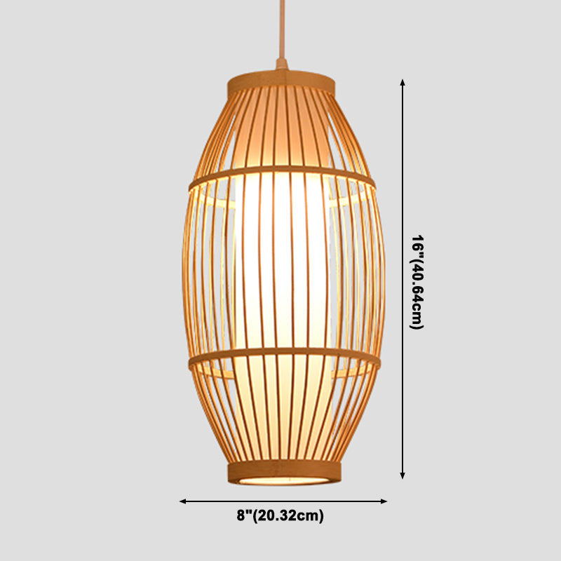 Beige Bamboo Hanging Light Fixture Asian 1-Light Suspension Pendant Light for Restaurant
