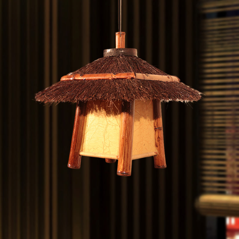 Japanese Hand-Worked Pendant Lighting Wood 1 Bulb Ceiling Suspension Lamp in Brown