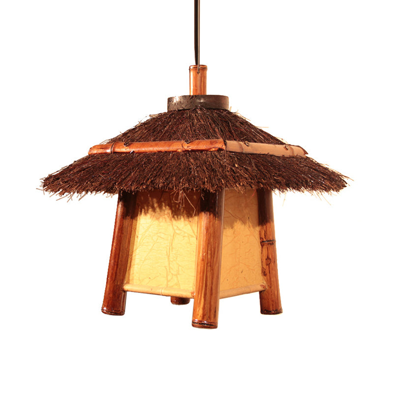 Japanese Hand-Worked Pendant Lighting Wood 1 Bulb Ceiling Suspension Lamp in Brown