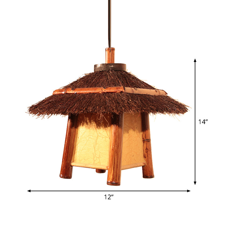 Japanese Hand-Worked Pendant Lighting Wood 1 Bulb Ceiling Suspension Lamp in Brown