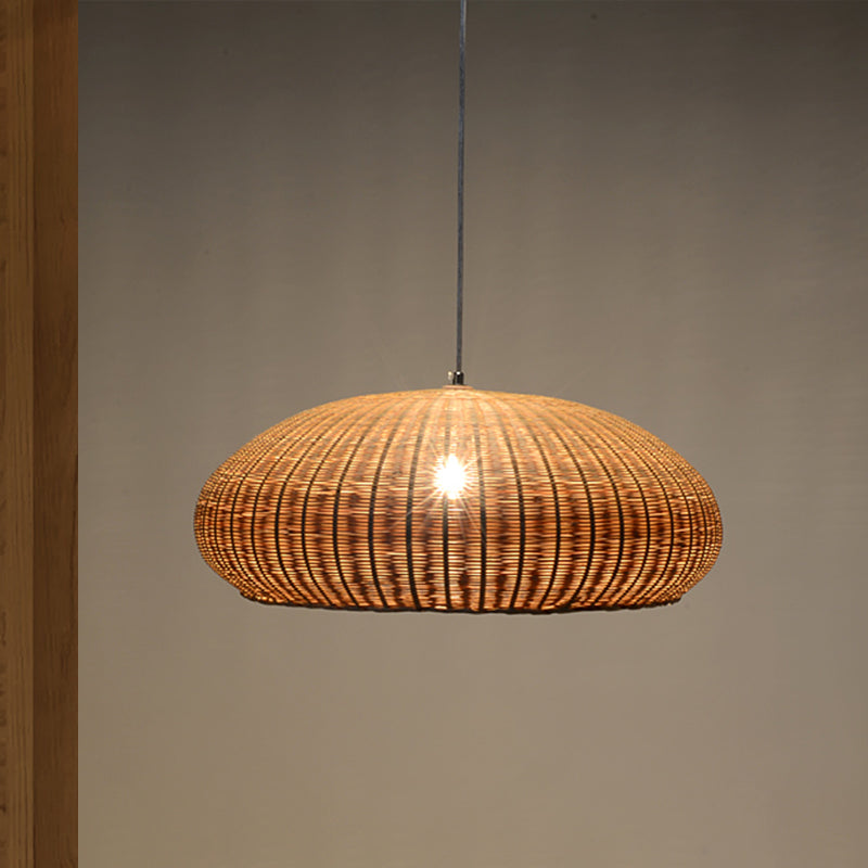 Handcrafted Bamboo Pendant Light Japanese 1 Bulb Flaxen Suspended Lighting Fixture