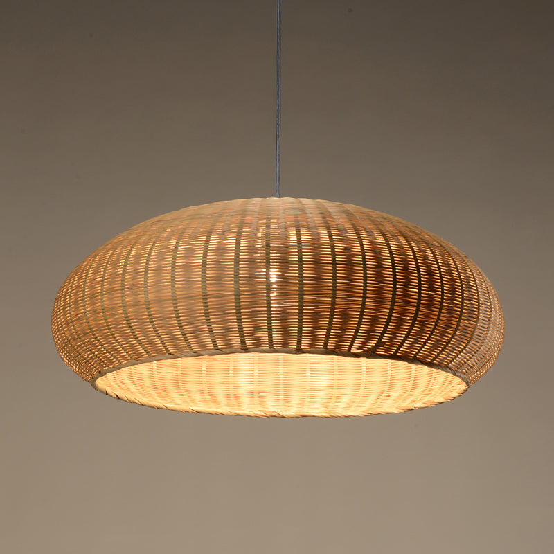 Handcrafted Bamboo Pendant Light Japanese 1 Bulb Flaxen Suspended Lighting Fixture