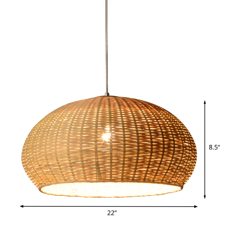 Handcrafted Bamboo Pendant Light Japanese 1 Bulb Flaxen Suspended Lighting Fixture