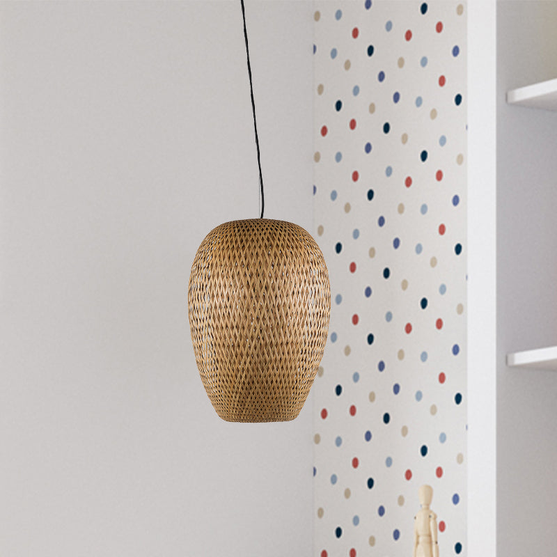 Japanese Hand Twisted Hanging Light Bamboo 1 Head Suspended Lighting Fixture in Brown