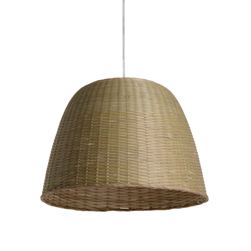 1 Head Tearoom Ceiling Lamp Asian Flaxen Hanging Light Fixture with Domed Bamboo Shade