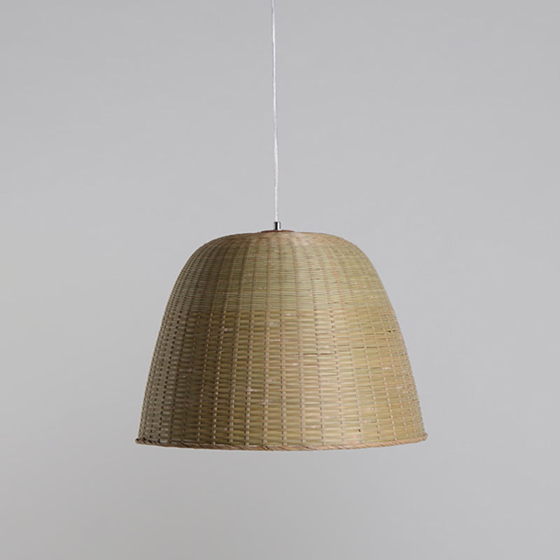 1 Head Tearoom Ceiling Lamp Asian Flaxen Hanging Light Fixture with Domed Bamboo Shade