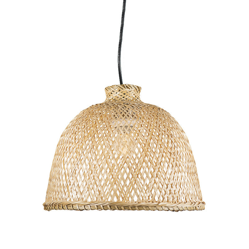 Chinese 1 Head Down Lighting Beige Bowl Ceiling Pendant Light with Bamboo Shade