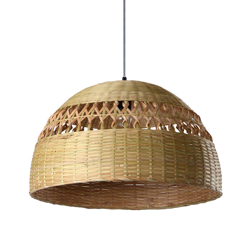 Bamboo Hemisphere Pendant Light Chinese 1 Head Ceiling Suspension Lamp in Flaxen