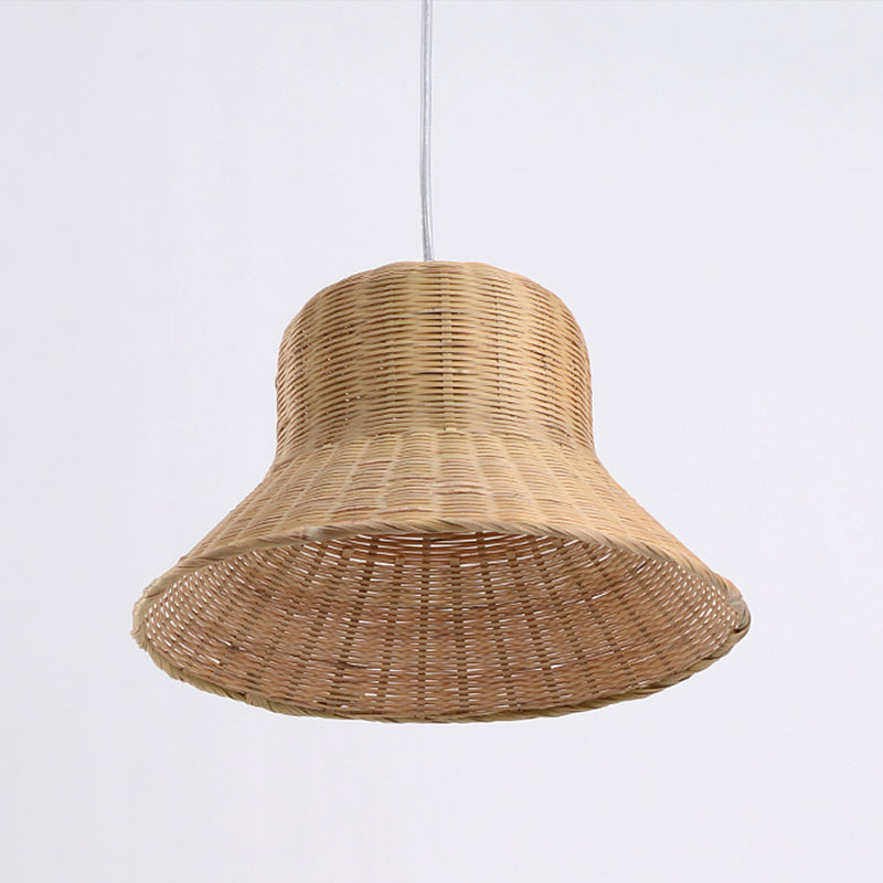 Beige Flared Hanging Lamp Japanese 1 Head Bamboo Pendant Light Fixture for Bedroom