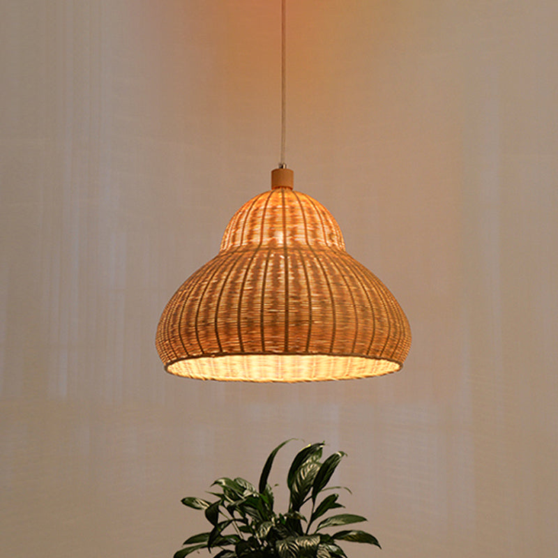 Japanese Hand-Worked Pendant Lighting Bamboo 1 Head Ceiling Suspension Lamp in Beige