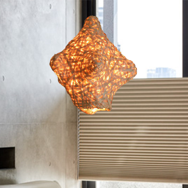 Bamboo Hand Twisted Pendant Light Japanese 1 Head Suspended Lighting Fixture in Wood