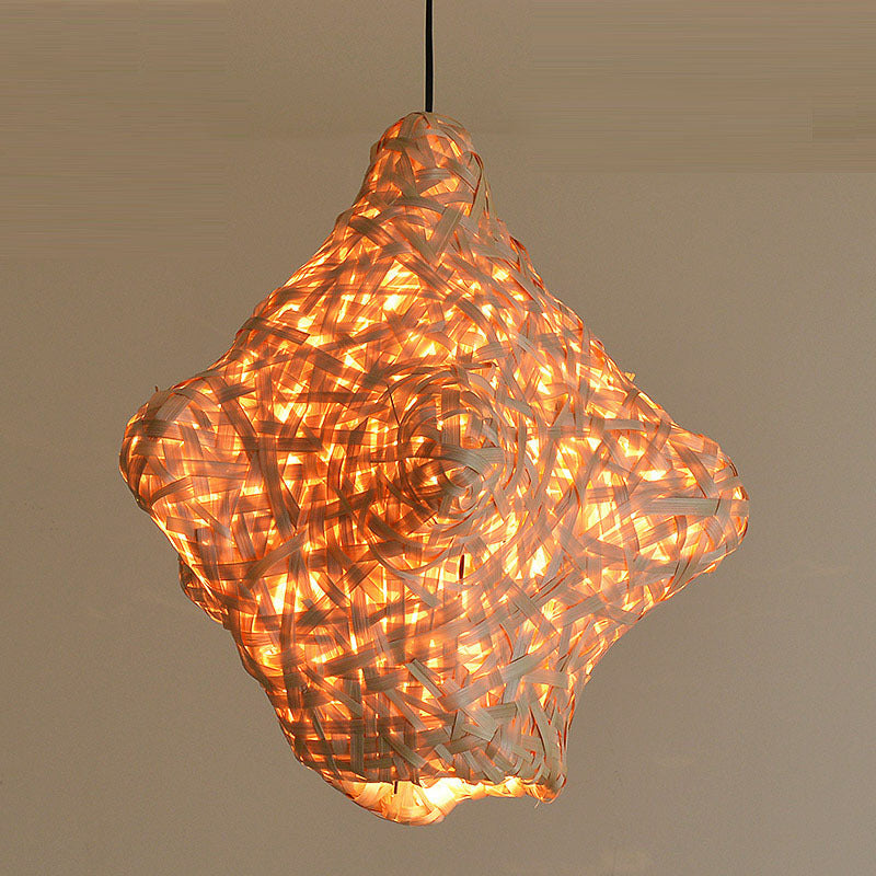Bamboo Hand Twisted Pendant Light Japanese 1 Head Suspended Lighting Fixture in Wood
