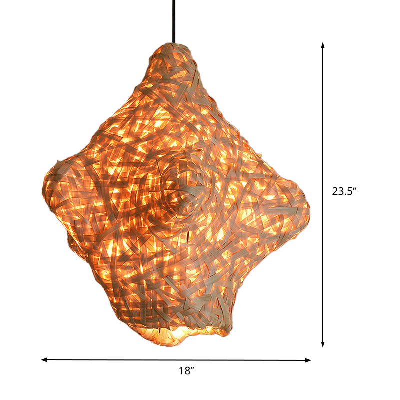 Bamboo Hand Twisted Pendant Light Japanese 1 Head Suspended Lighting Fixture in Wood