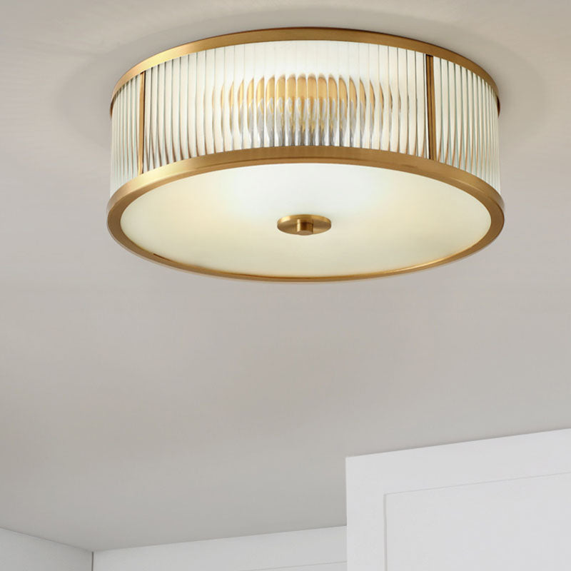 Frosted Glass Brass Flush Mount in Colonical Luxury Style Copper Circular Ceiling Light for Bedroom