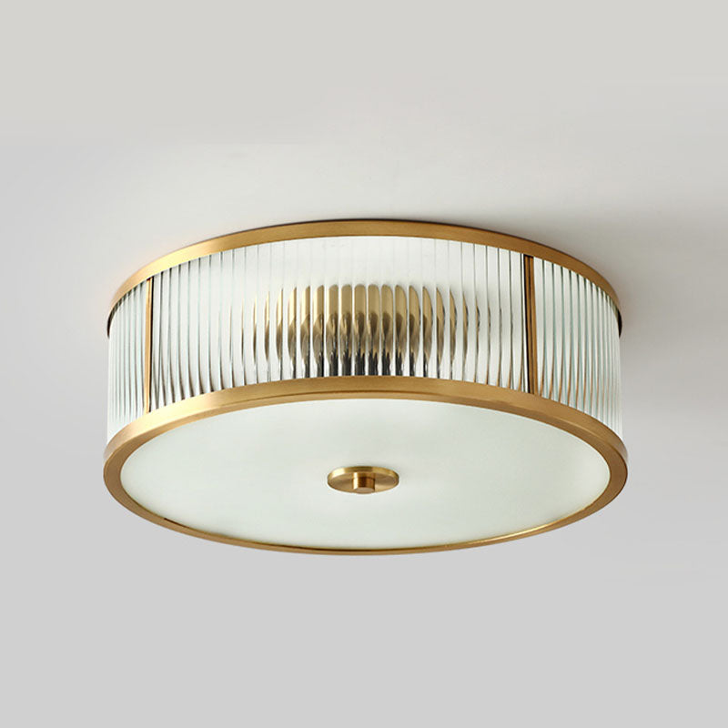 Frosted Glass Brass Flush Mount in Colonical Luxury Style Copper Circular Ceiling Light for Bedroom