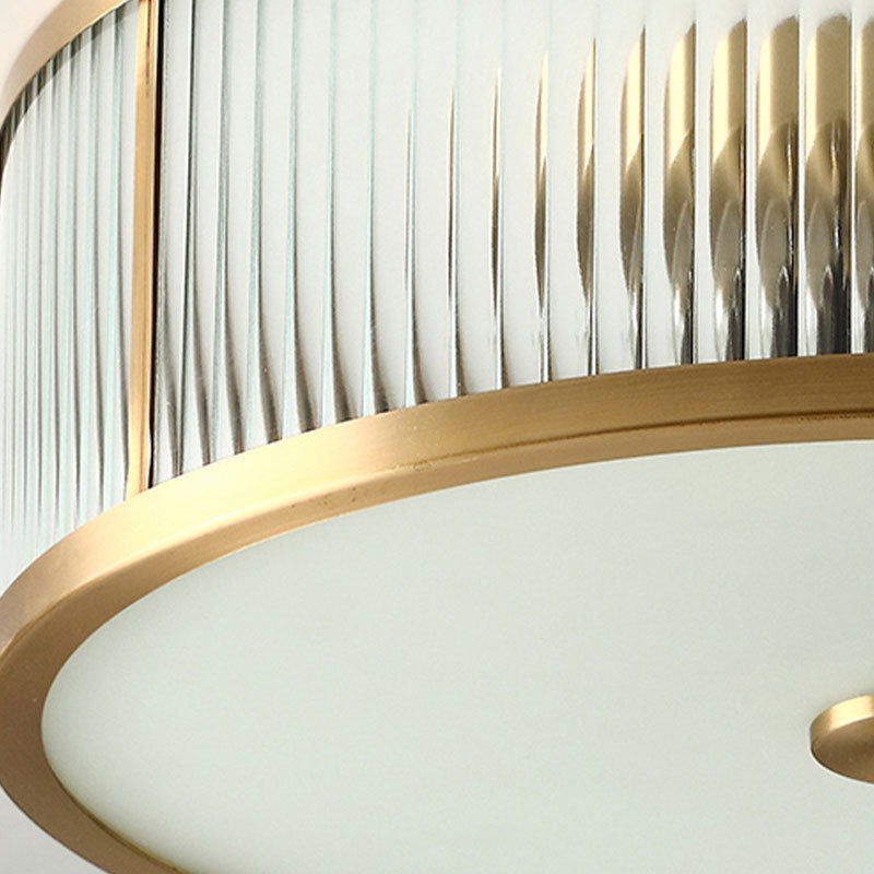 Frosted Glass Brass Flush Mount in Colonical Luxury Style Copper Circular Ceiling Light for Bedroom