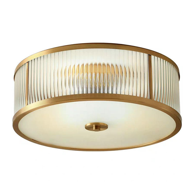 Frosted Glass Brass Flush Mount in Colonical Luxury Style Copper Circular Ceiling Light for Bedroom