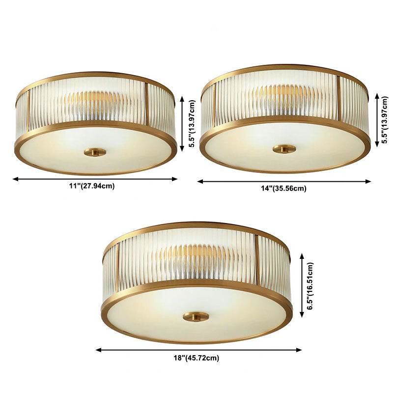 Frosted Glass Brass Flush Mount in Colonical Luxury Style Copper Circular Ceiling Light for Bedroom