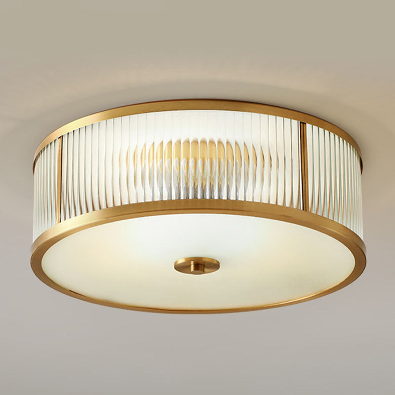 Frosted Glass Brass Flush Mount in Colonical Luxury Style Copper Circular Ceiling Light for Bedroom