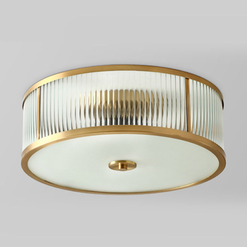 Frosted Glass Brass Flush Mount in Colonical Luxury Style Copper Circular Ceiling Light for Bedroom