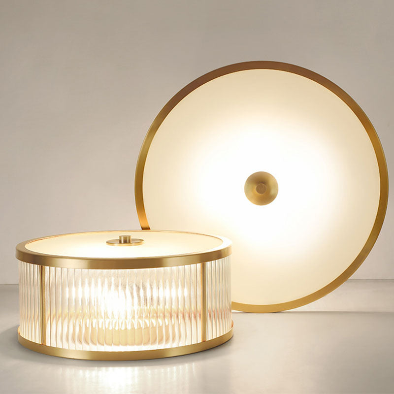 Frosted Glass Brass Flush Mount in Colonical Luxury Style Copper Circular Ceiling Light for Bedroom