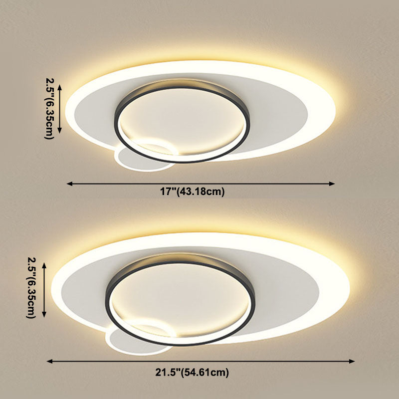 Lámpara de techo LED ovalada de hierro forjado, montaje empotrado acrílico en blanco y negro, estilo minimalista moderno