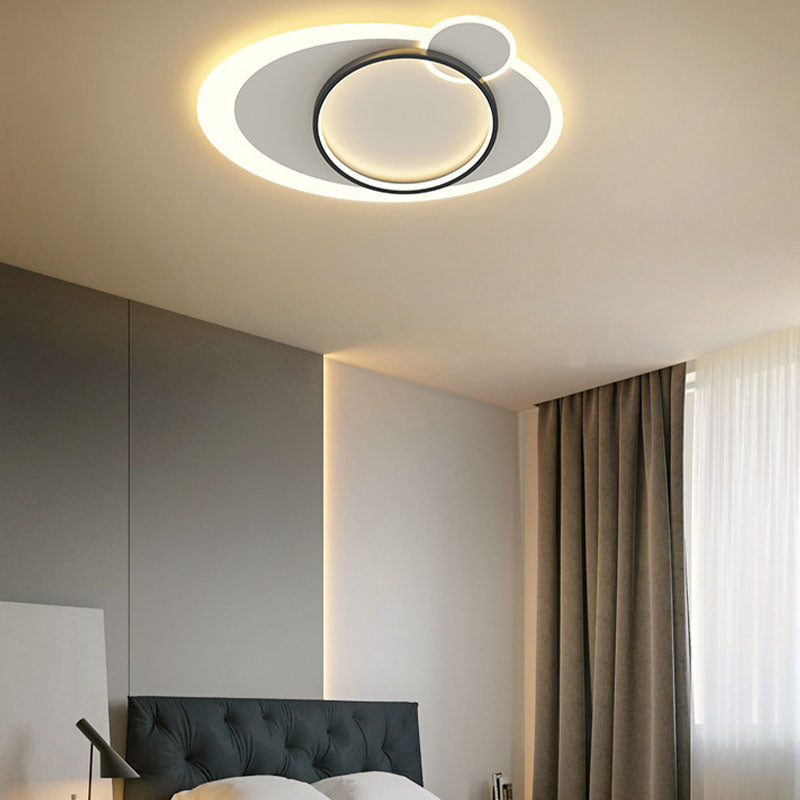 Lámpara de techo LED ovalada de hierro forjado, montaje empotrado acrílico en blanco y negro, estilo minimalista moderno