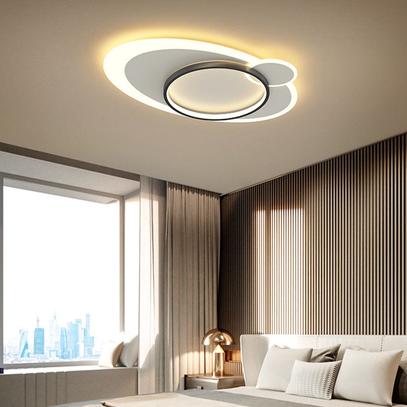 Lámpara de techo LED ovalada de hierro forjado, montaje empotrado acrílico en blanco y negro, estilo minimalista moderno